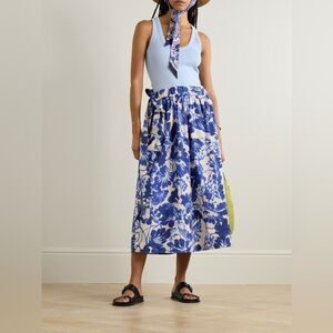 Cara Cara Braga tie detail tiered cotton poplin midi skirt sz Medium
